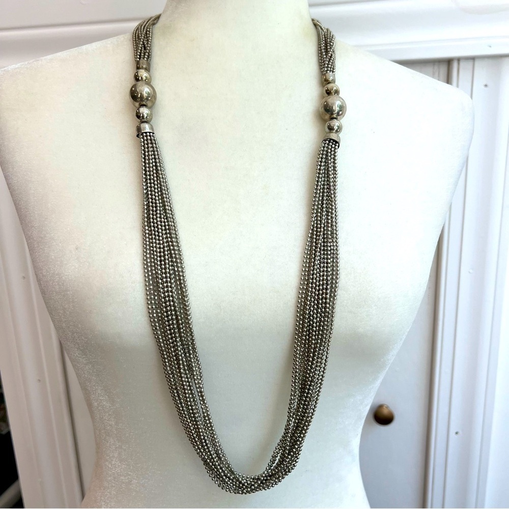 NWT PAM HIRAN SILVER TONE long NECKLACE BEADED ACCENTS MULTI STRAND
